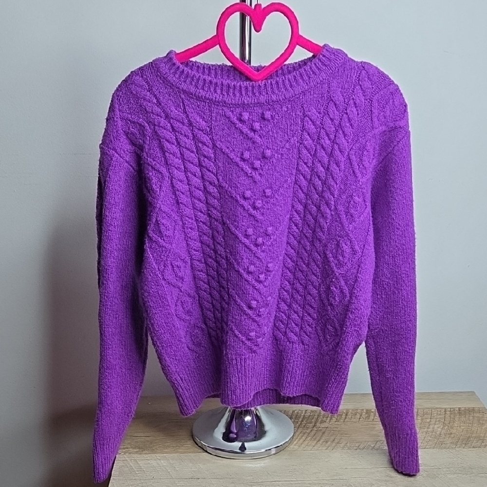 Crewcuts Purple Cable Knit Crew Neck Sweater